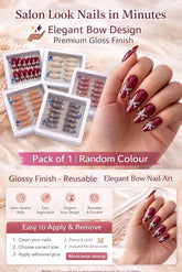 Bow Style Press-On Nails – Cute Self-Adhesive False Nails (12 pcs) with Adhesive Tabs