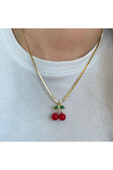 Cherry Heart Locket Necklace – Gold Chain Pendant for Women & Girls