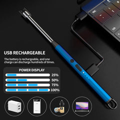 USB Rechargeable Electric Arc BBQ Lighter Windproof Flameless Plasma Lighter with 360° Flexible Neck and LED Battery Indicator for Kitchen Candles BBQ