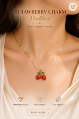 Strawberry Heart Locket Necklace – Gold Chain Pendant for Women & Girls