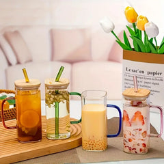 350ml Glass with Bamboo Lid & Reusable Straw –Borosilicate Eco-Friendly Drinking Cup