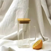 350ml Glass with Bamboo Lid & Reusable Straw –Borosilicate Eco-Friendly Drinking Cup