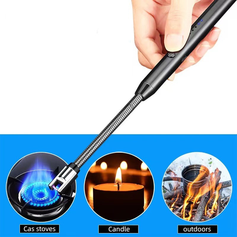 USB Rechargeable Electric Arc BBQ Lighter Windproof Flameless Plasma Lighter with 360° Flexible Neck and LED Battery Indicator for Kitchen Candles BBQ