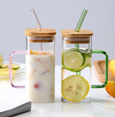350ml  Glass with Bamboo Lid & Reusable Straw –Borosilicate Eco-Friendly Drinking Cup
