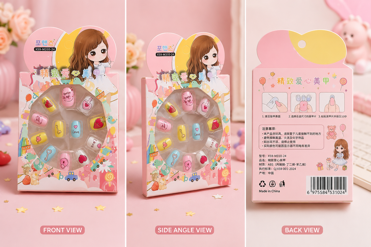 Kids Press-On Nail Set – 12 Cute Reusable False Nails for Girls | Easy Stick-On Nails