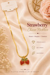 Strawberry Heart Locket Necklace – Gold Chain Pendant for Women & Girls