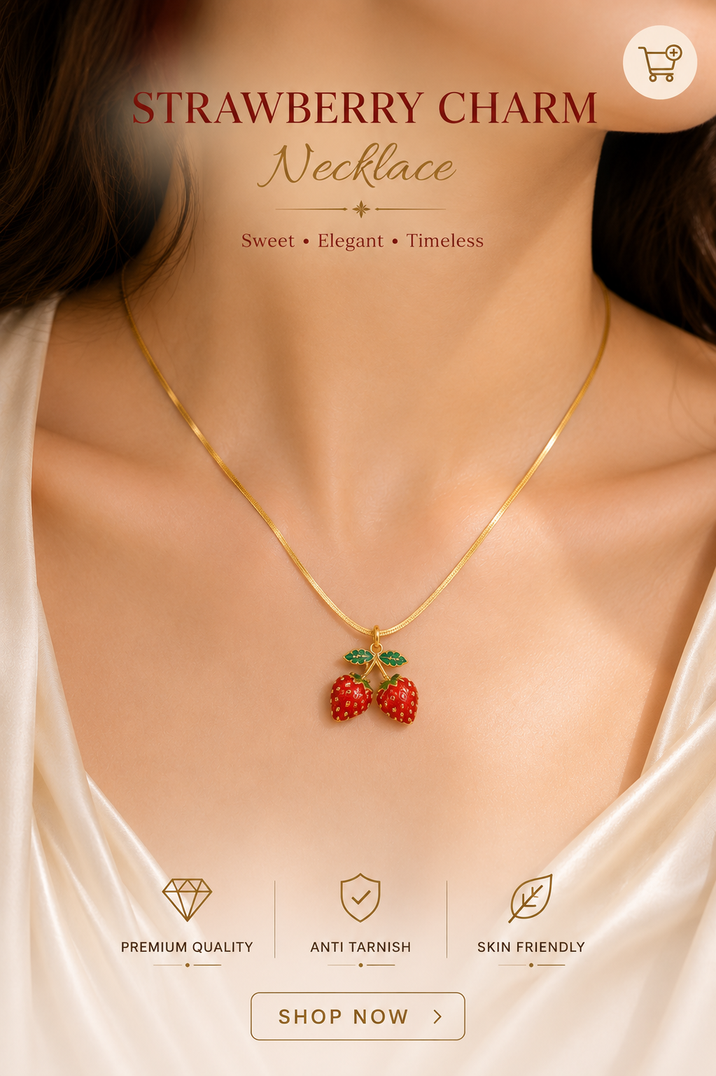 Strawberry Heart Locket Necklace – Gold Chain Pendant for Women & Girls