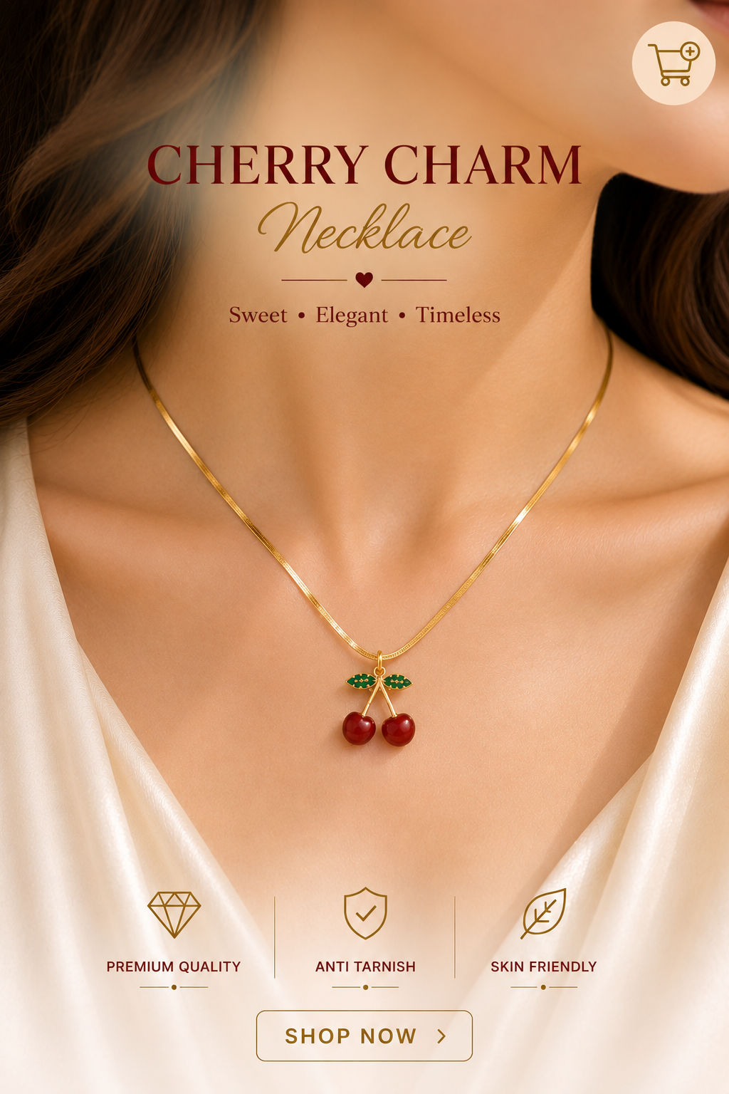 Cherry Heart Locket Necklace – Gold Chain Pendant for Women & Girls