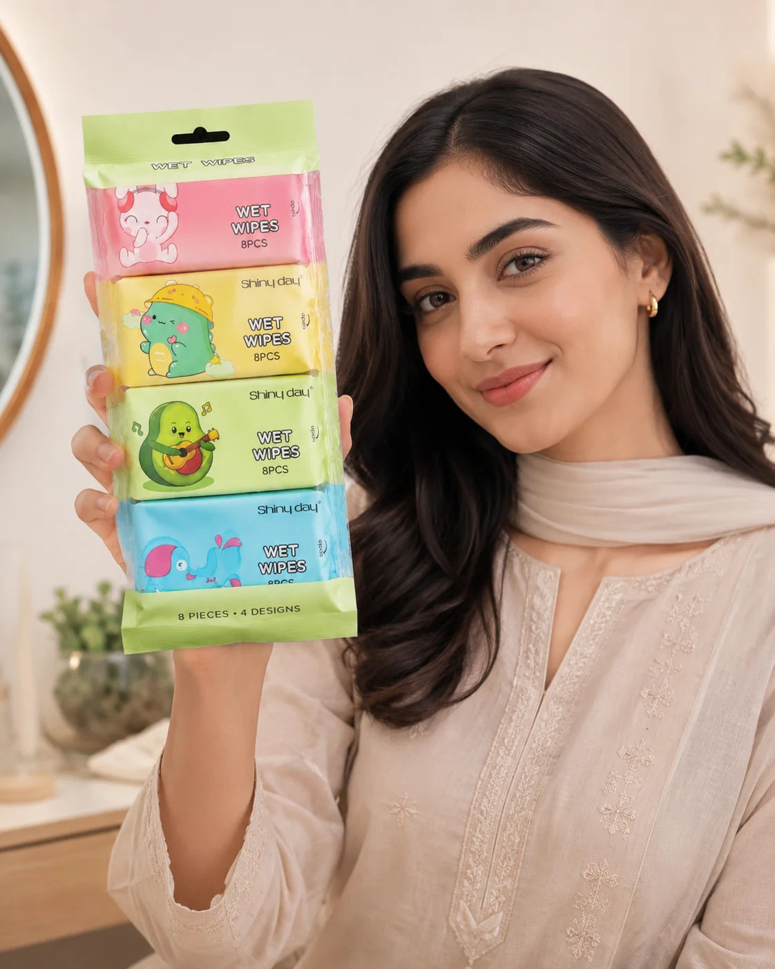 Travel Wet Wipes Value Pack – 64 Alcohol-Free Cleansing Wipes (8 Packs × 8 Wipes)