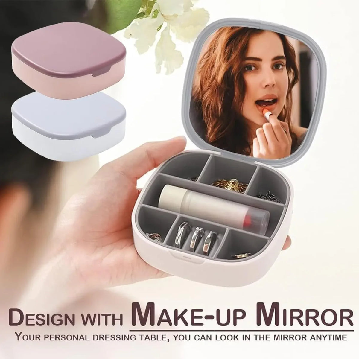 Portable Jewelry Organizer Box with Mirror – Compact Travel Storage Case for Rings, Earrings & Necklaces (Model LD-988)